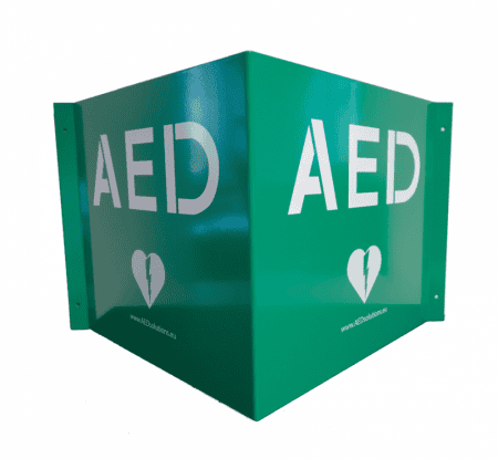 Metalen bord AED pictogram panoramisch-450x415