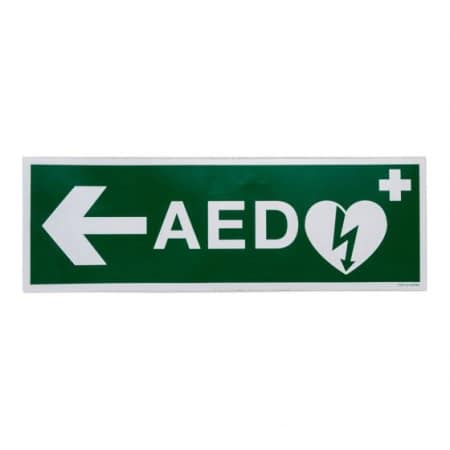 Sticker AED pictogram pijl naar links 30 x 10 cm